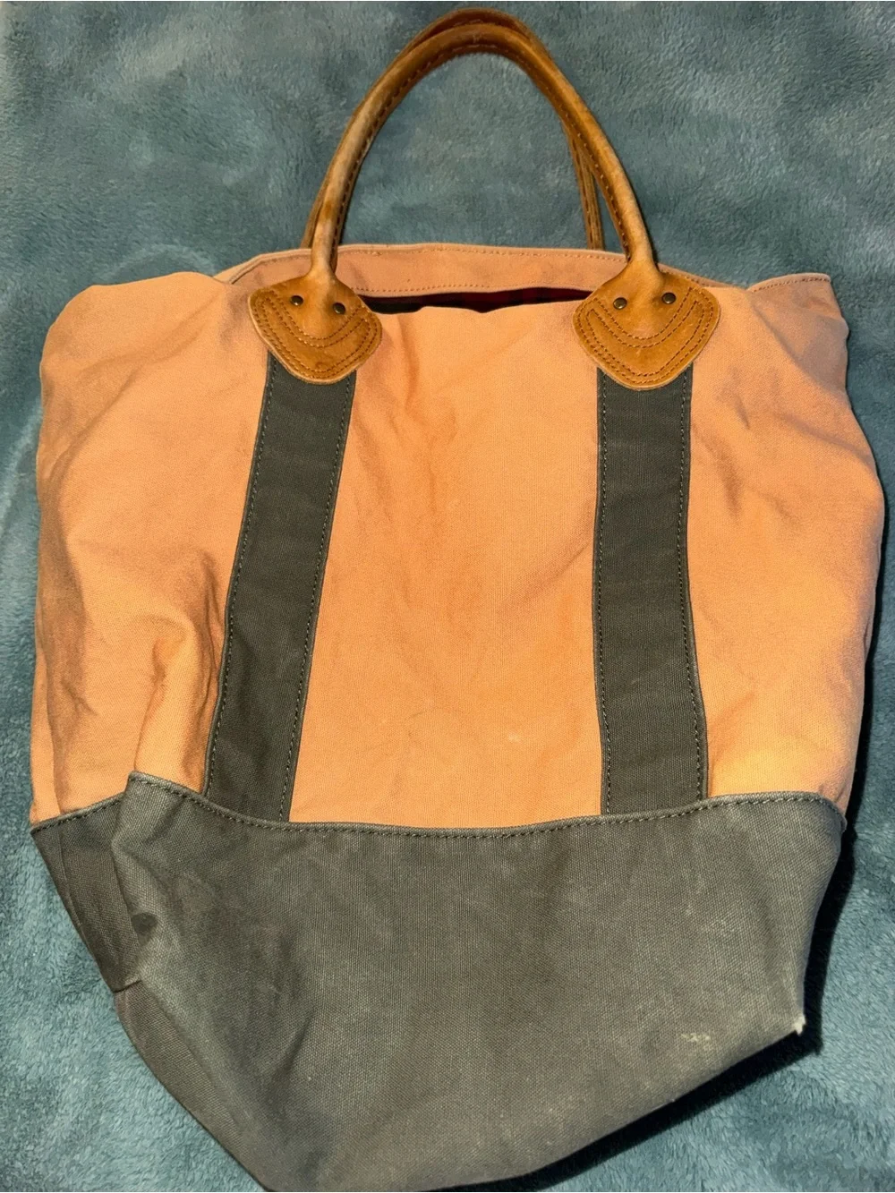 L.L. Bean Plaid lined Tote with Red, Green and Yellow Trim - Picture 5 of 7